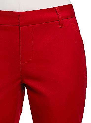 oodji Ultra Mujer Pantalones Básicos de Algodón, Rojo, DE 40 / EU 42 / L
