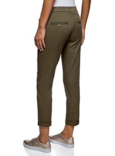 oodji Ultra Mujer Pantalones Básicos de Algodón, Verde, DE 32 / EU 34 / XXS
