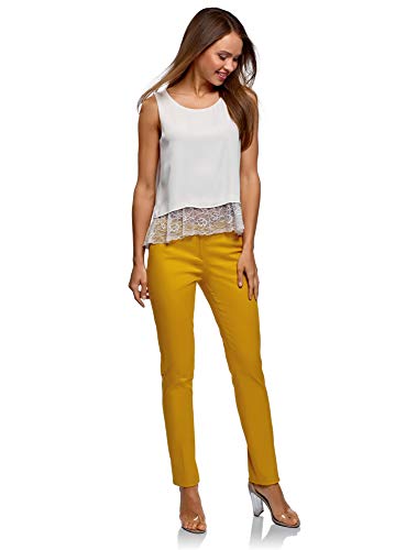 oodji Ultra Mujer Pantalones Básicos de Verano, Amarillo, ES 36 / XS
