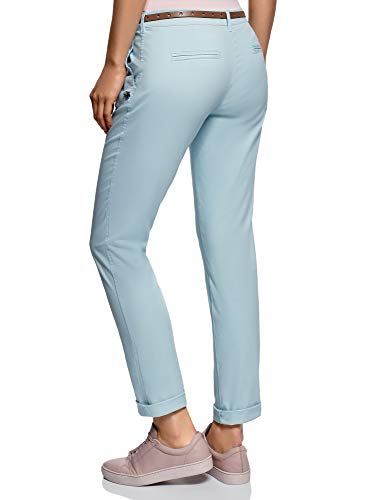 oodji Ultra Mujer Pantalones Chinos con Cinturón, Azul, DE 42 / EU 44 / XL
