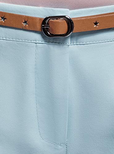 oodji Ultra Mujer Pantalones Chinos con Cinturón, Azul, DE 42 / EU 44 / XL