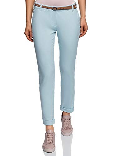 oodji Ultra Mujer Pantalones Chinos con Cinturón, Azul, DE 42 / EU 44 / XL