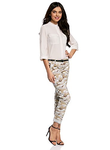 oodji Ultra Mujer Pantalones Chinos con Cinturón, Gris, ES 44 / XL