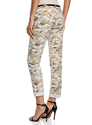 oodji Ultra Mujer Pantalones Chinos con Cinturón, Gris, ES 44 / XL