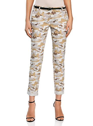oodji Ultra Mujer Pantalones Chinos con Cinturón, Gris, ES 44 / XL
