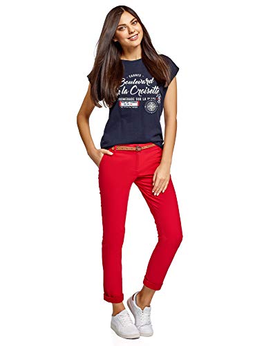 oodji Ultra Mujer Pantalones Chinos con Cinturón, Rojo, DE 38 / EU 40 / M