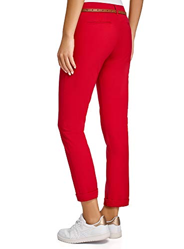 oodji Ultra Mujer Pantalones Chinos con Cinturón, Rojo, DE 38 / EU 40 / M