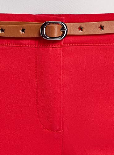 oodji Ultra Mujer Pantalones Chinos con Cinturón, Rojo, DE 38 / EU 40 / M