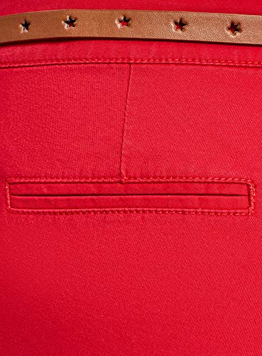 oodji Ultra Mujer Pantalones Chinos con Cinturón, Rojo, DE 38 / EU 40 / M