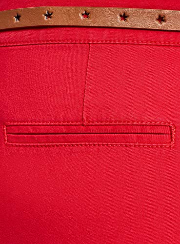 oodji Ultra Mujer Pantalones Chinos con Cinturón, Rojo, DE 38 / EU 40 / M