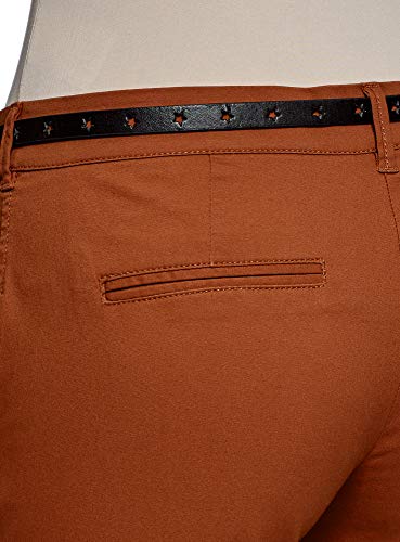 oodji Ultra Mujer Pantalones Chinos con Cinturón, Rojo, ES 34 / XXS