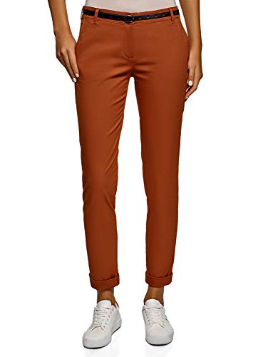 oodji Ultra Mujer Pantalones Chinos con Cinturón, Rojo, ES 34 / XXS