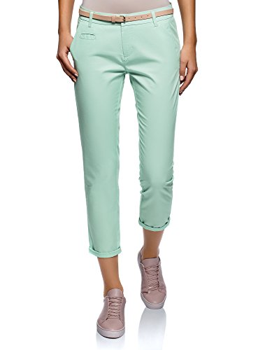 oodji Ultra Mujer Pantalones Chinos con Cinturón, Verde, 6