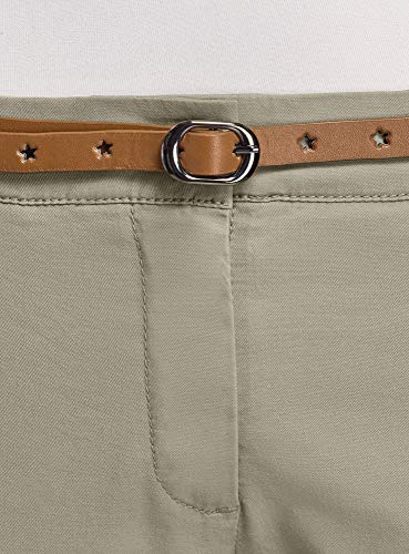 oodji Ultra Mujer Pantalones Chinos con Cinturón, Verde, DE 36 / EU 38 / S