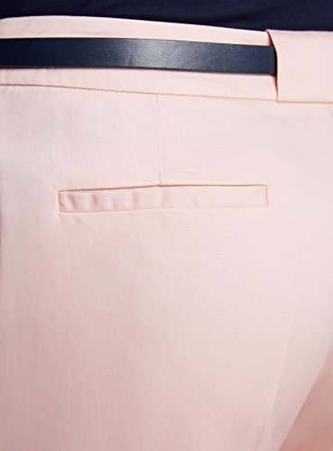 oodji Ultra Mujer Pantalones Clásicos con Cinturón en Contraste, Rosa, ES 34 / XXS