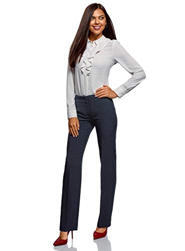 oodji Ultra Mujer Pantalones Clásicos con Pinzas, Azul, ES 36 / XS