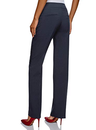 oodji Ultra Mujer Pantalones Clásicos con Pinzas, Azul, ES 36 / XS