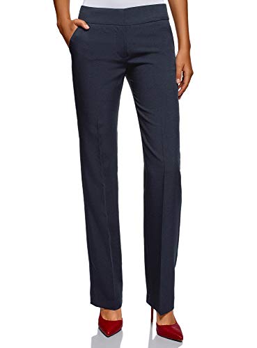 oodji Ultra Mujer Pantalones Clásicos con Pinzas, Azul, ES 36 / XS