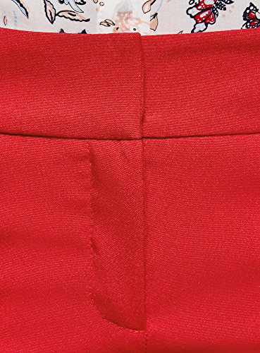 oodji Ultra Mujer Pantalones Clásicos con Pinzas, Rojo, ES 36 / XS