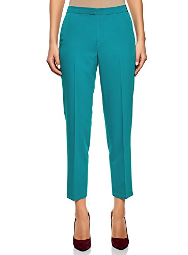 oodji Ultra Mujer Pantalones Clásicos con Pinzas, Turquesa, ES 40 / M