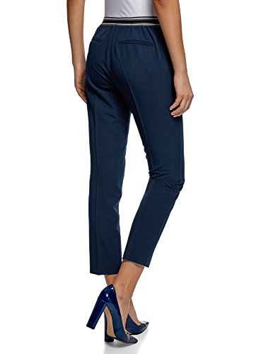 oodji Ultra Mujer Pantalones con Elástico en la Cintura y Bolsillos Decorativos, Azul, ES 34 / XXS