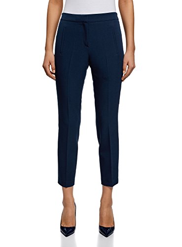 oodji Ultra Mujer Pantalones con Elástico en la Cintura y Bolsillos Decorativos, Azul, ES 34 / XXS