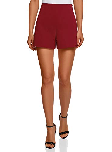 oodji Ultra Mujer Pantalones Cortos de Forma de Trapecio con Cremallera en el Lateral, Rojo, XXS