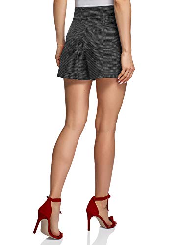 oodji Ultra Mujer Pantalones Cortos de Jacquard de Tiro Alto, Negro, ES 36 / XS