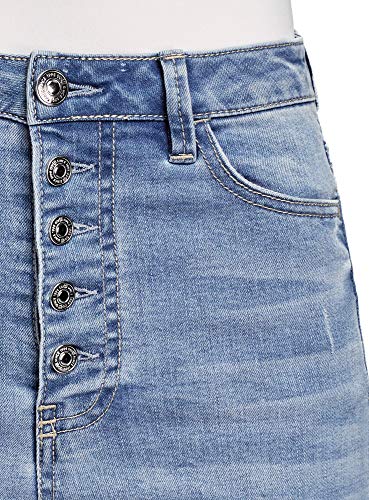 oodji Ultra Mujer Pantalones Cortos Vaqueros de Tiro Alto, Azul, S