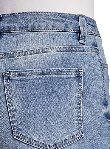 oodji Ultra Mujer Pantalones Cortos Vaqueros de Tiro Alto, Azul, S