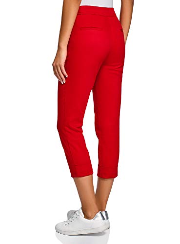 oodji Ultra Mujer Pantalones de Algodón con Dobladillos, Rojo, ES 34 / XXS