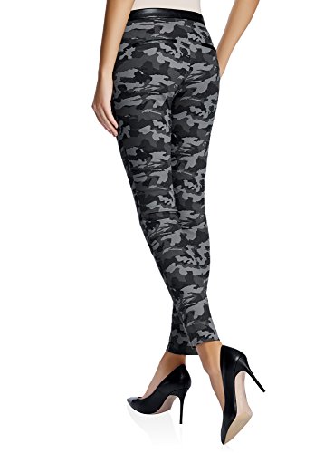 oodji Ultra Mujer Pantalones de Estilo Militar con Cintura de Piel Sintética, Gris, ES 36 / XS
