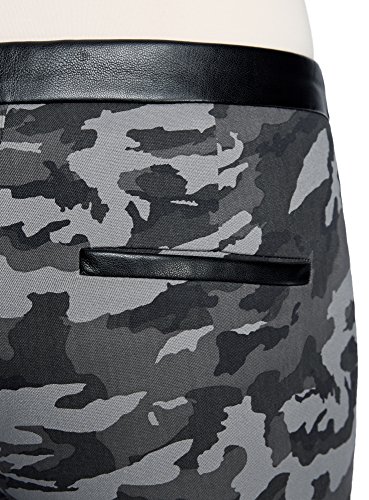 oodji Ultra Mujer Pantalones de Estilo Militar con Cintura de Piel Sintética, Gris, ES 36 / XS