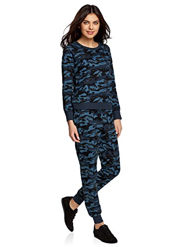 oodji Ultra Mujer Pantalones de Punto con Cordones, Azul, S