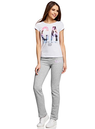 oodji Ultra Mujer Pantalones de Punto con Cordones, Gris, ES 40 / M