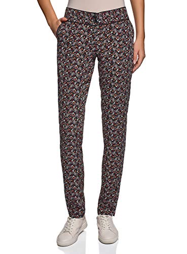 oodji Ultra Mujer Pantalones de Verano de Viscosa, Negro, 40
