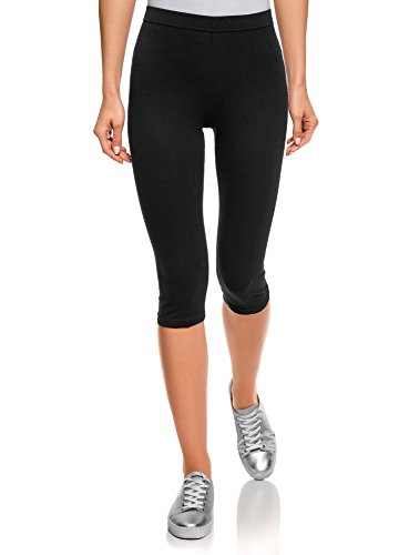 oodji Ultra Mujer Pantalones Piratas Básicos de Punto, Negro, 40