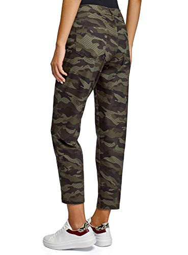 oodji Ultra Mujer Vaqueros de Camuflaje Estilo Mom-Fit, Verde, 25W / 32L
