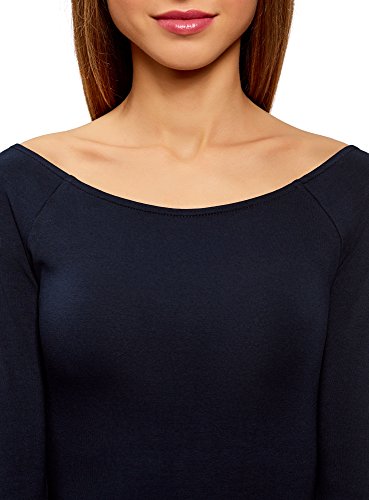oodji Ultra Mujer Vestido Ajustado con Escote Barco, Azul, ES 36 / XS