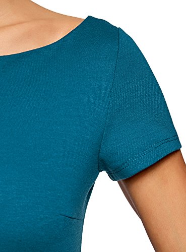 oodji Ultra Mujer Vestido de Punto con Escote Barco, Turquesa, ES 36 / XS