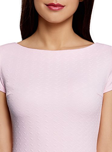oodji Ultra Mujer Vestido del Tejido Texturizado con Escote Barco, Rosa, ES 42 / L