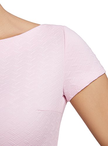 oodji Ultra Mujer Vestido del Tejido Texturizado con Escote Barco, Rosa, ES 42 / L