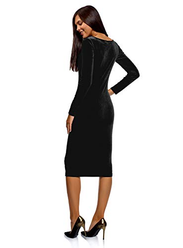 oodji Ultra Mujer Vestido Entallado con Escote Barco, Negro, ES 36 / XS