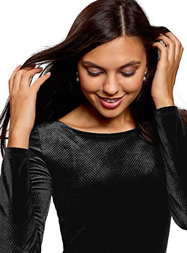 oodji Ultra Mujer Vestido Entallado con Escote Barco, Negro, ES 36 / XS