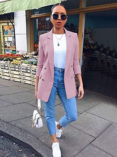 ORANDESIGNE Blazer Mujer Chaqueta de Traje Slim Fit Elegante Casual Oficina Negocios Outwear Solapa Manga Larga Chaqueta de Traje para Mujer A Rosa S