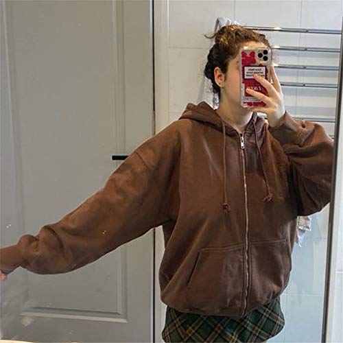 ORANDESIGNE Chaqueta con Capucha para Mujer Hoodies Hip Hop Estilo Boyfriend Tops Jacket Básica Chaqueta de Transición Marrón M