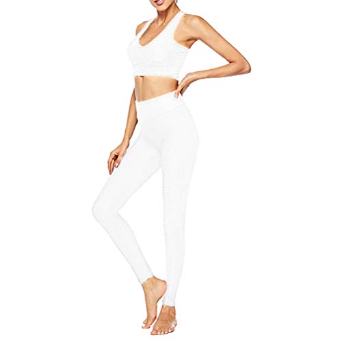 ORANDESIGNE Leggins Mujer, Mallas Fitness Push Up Pantalones Deporte Running Yoga Blanco S