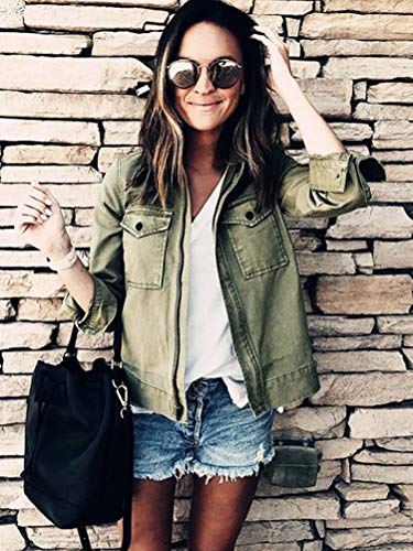 ORANDESIGNE Mujer Otoño Invierno Chaqueta Abrigo Militar Ropa De Calle Tops Moda Manga Larga Jackets Coats Casuales (ES 38, Verde)