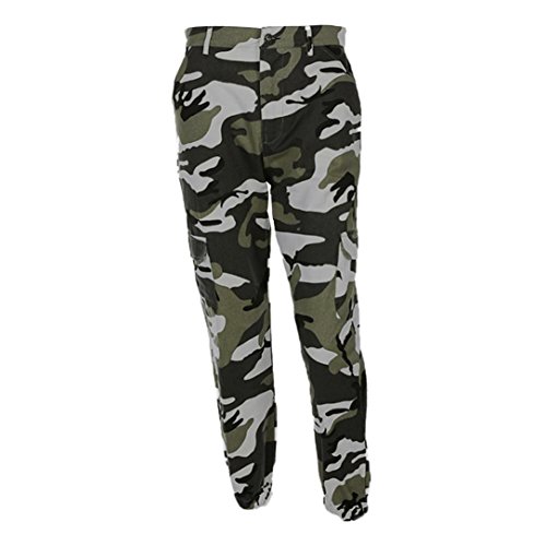 ORANDESIGNE Mujer Verano Camo Pantalones Casual Camuflaje Cargo Deportivos Pantalón Unisexo Deporte Bolsillos Fitness Running Yoga Verde EU X-Small
