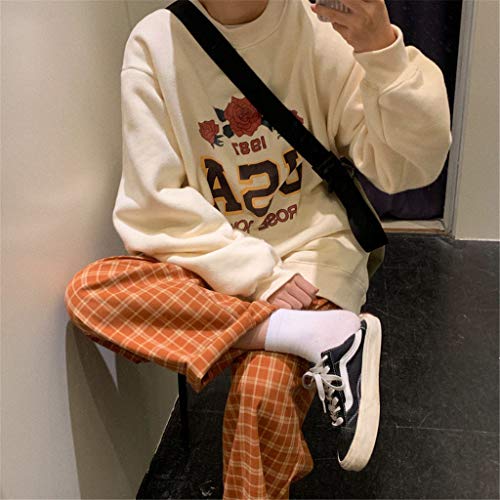 ORANDESIGNE Pantalones a Cuadros de Mujer Suelto Cintura Alta Pantalones Anchos Pantalones Rectos B Amarillo L